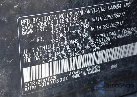 2020 Toyota Rav4 Xle из США, поврежденный, VIN 2T3W1RFV6LC045928